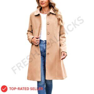 Elegant Pea Coat Classic Chic Winter Overcoat Longline Dress Coat with Pockets